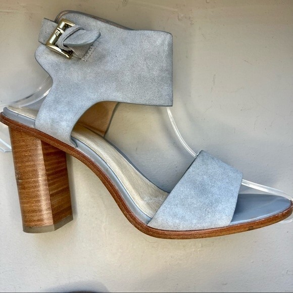 Joie Opal Gray Suede Sandals with Chunky Wood Block Heels Women’s Size 9 - Picture 2 of 12